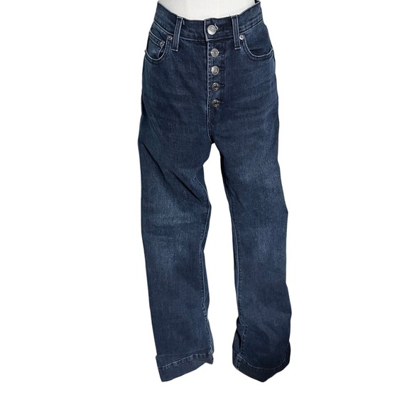 GAP 70s Retro Wide Leg Jeans 8/29 High Rise Dark Wash‎ Button Fly Flare - Picture 1 of 10